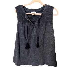 CJ Banks 1X Tassles Tank Top Boho Blue Pleated Tie Up V-Neck Plus Size Comfort